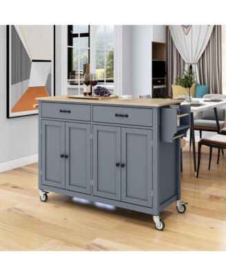 54.3inch Kitchen Island Cart with Solid Wood Top, Locking Wheels, 4-Door Cabinet, Two Drawers, Spice Rack and Towel Rack for Dining Room