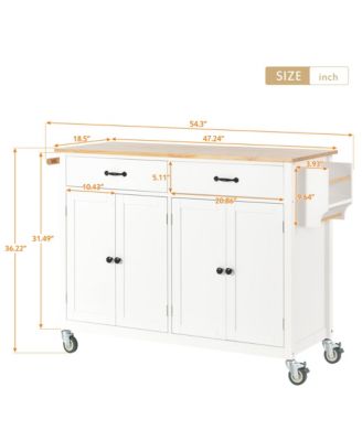 54.3inch Kitchen Island Cart with Solid Wood Top, Locking Wheels, 4-Door Cabinet, Two Drawers, Spice Rack and Towel Rack for Dining Room
