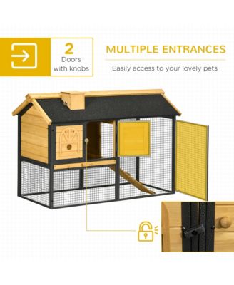 Wooden Rabbit Hutch Outdoor with Run, Bunny Cage with Removable Tray