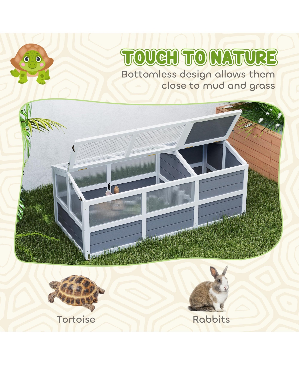 PawHut Tortoise Habitat Outdoor Bottomless Design for Tortoises, Rabbits