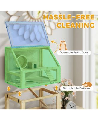3 Tiers Wooden Hamster Cage w/ Detachable Bottom, 24" x 16" x 29.5"
