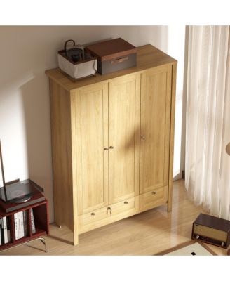 Wardrobe Closet with 3 Doors and 2 Drawers Bedroom Armoire