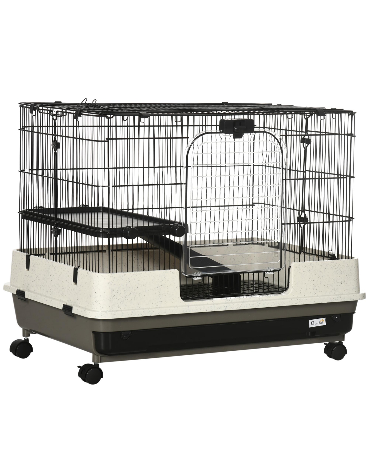 PawHut Small Animal Cage with Wheels, Portable Bunny Cage 2-Tier