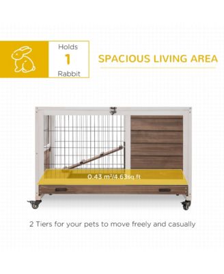 Rabbit Hutch Indoor Small Animal House w/ Pull Out Tray Casters Ramp