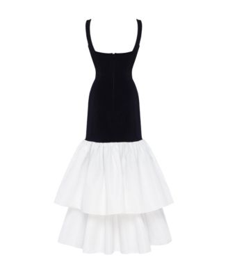 Women's Black Fitted Maxi Dress With Puffy Tiered Skirt