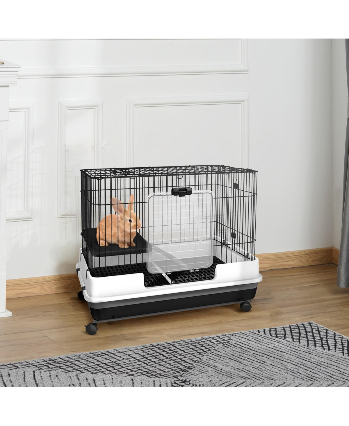 PawHut 2-Level Small Animal Cage with Wheels, Tray, Platform, Ramp,