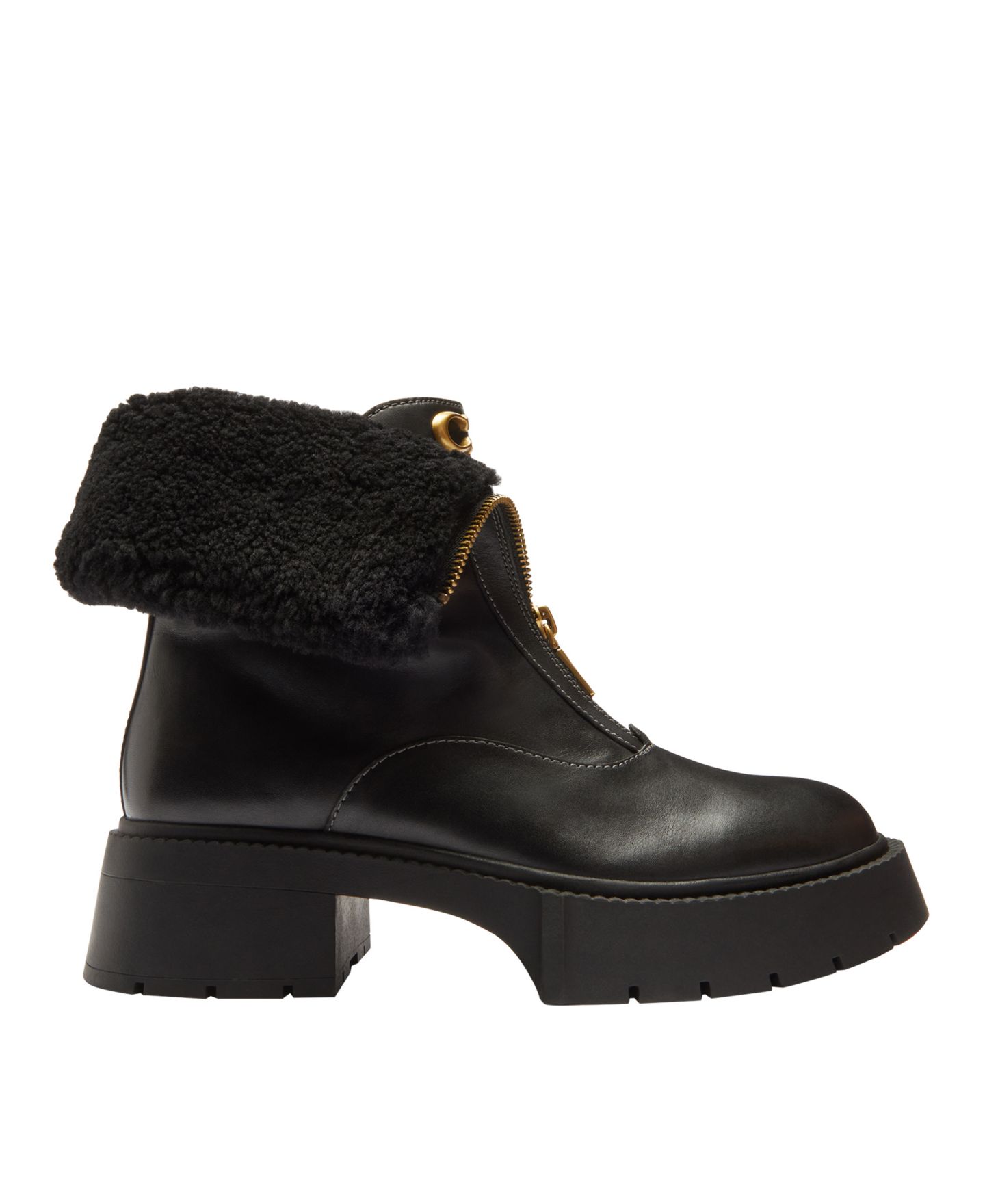 Женские ботинки COACH Leah Platform Front Zip Booties, цвет: Чёрный — фото 2