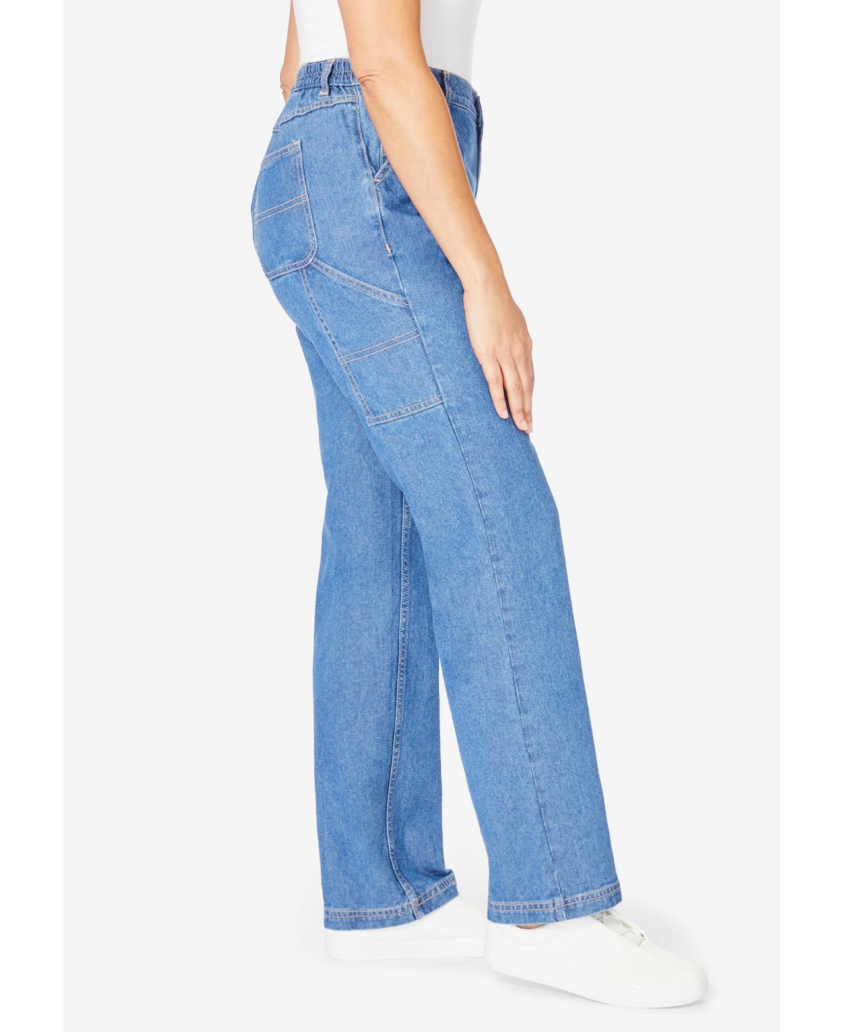 Woman Within Women's Back-Elastic All-Cotton Denim Carpenter Jeans