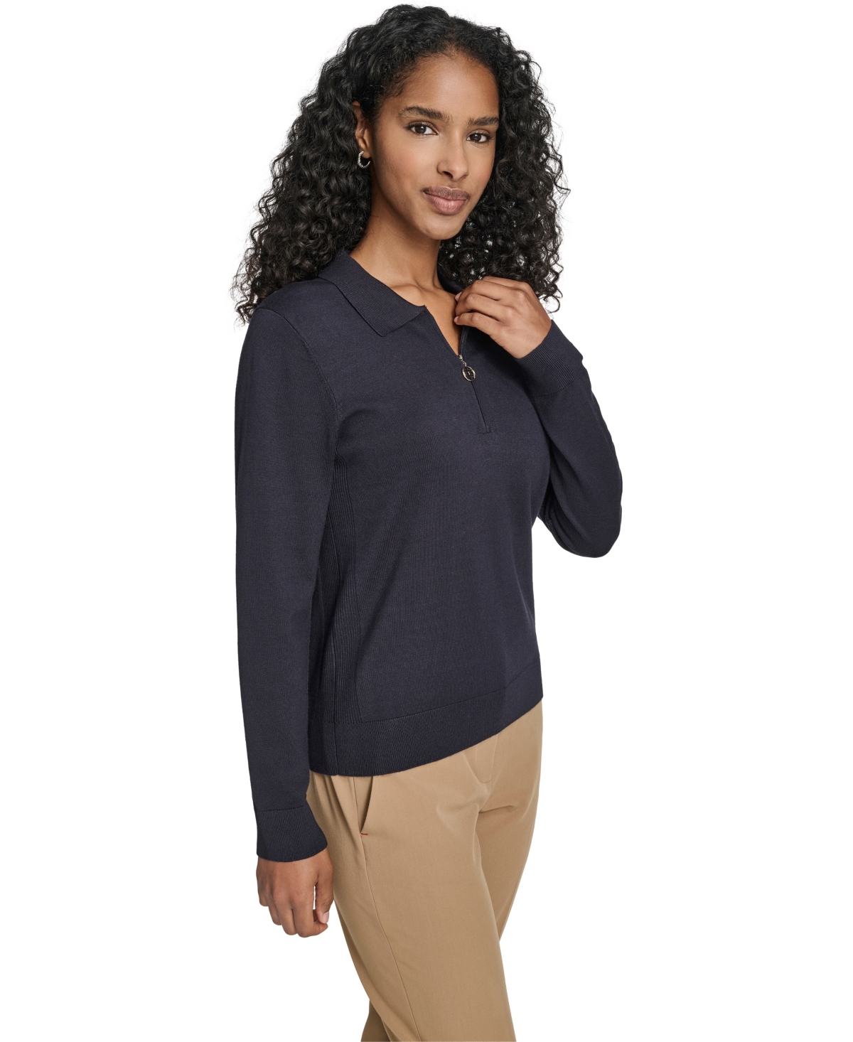 Tommy Hilfiger Women's Long-sleeve Quarter-zip Polo Sweater In Blue