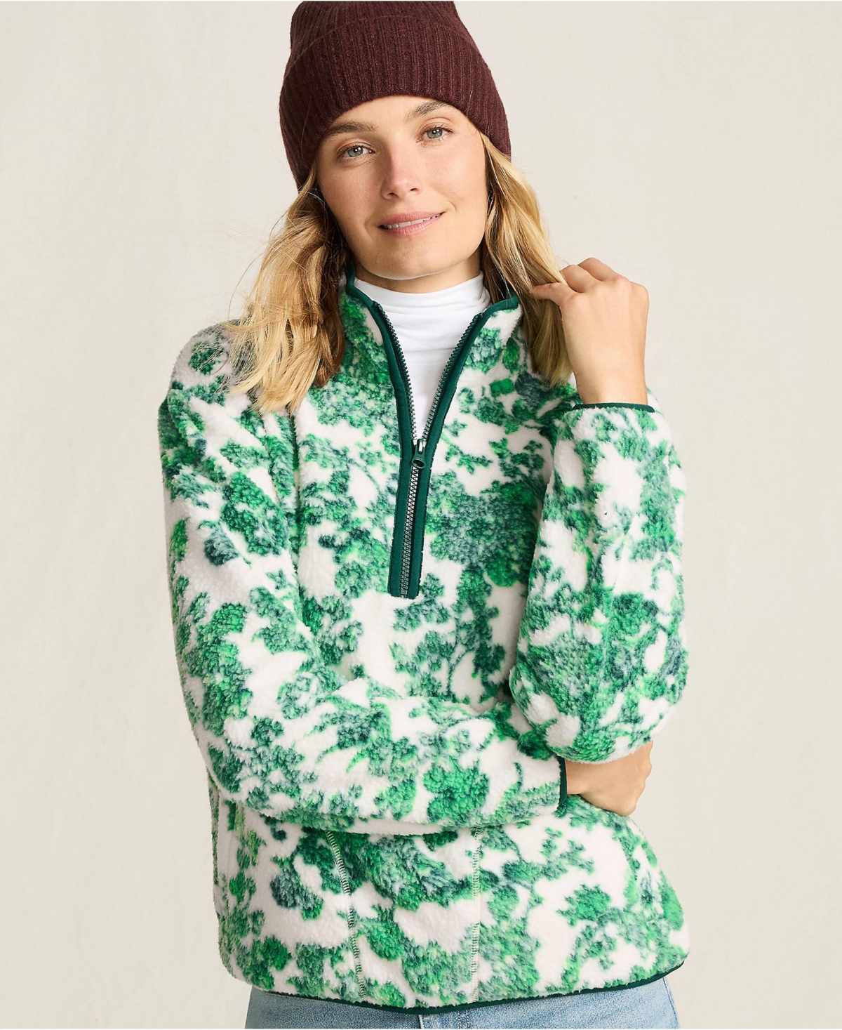 Lands' End Women's Print Half Zip Cozy High Pile Fleece Pullover