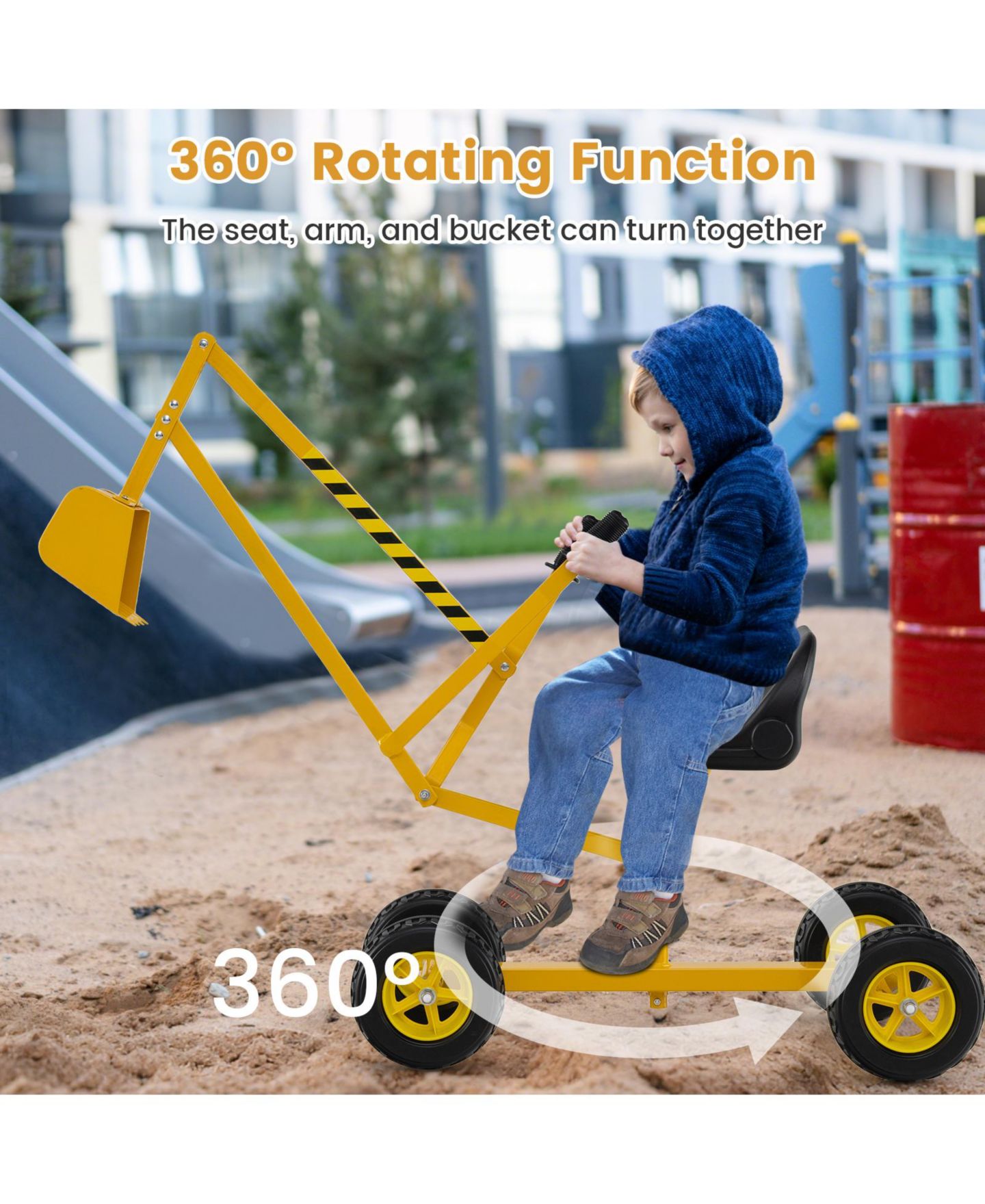 Детская игрушка SUGIFT 360°-Rotating Metal-Frame Ride-On Sand Digger, 110 lbs Capacity, Ages 3+, цвет: Жёлтый — фото 10