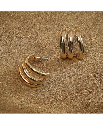 Women's The Triad-Line Hoop Earrings - California Gold