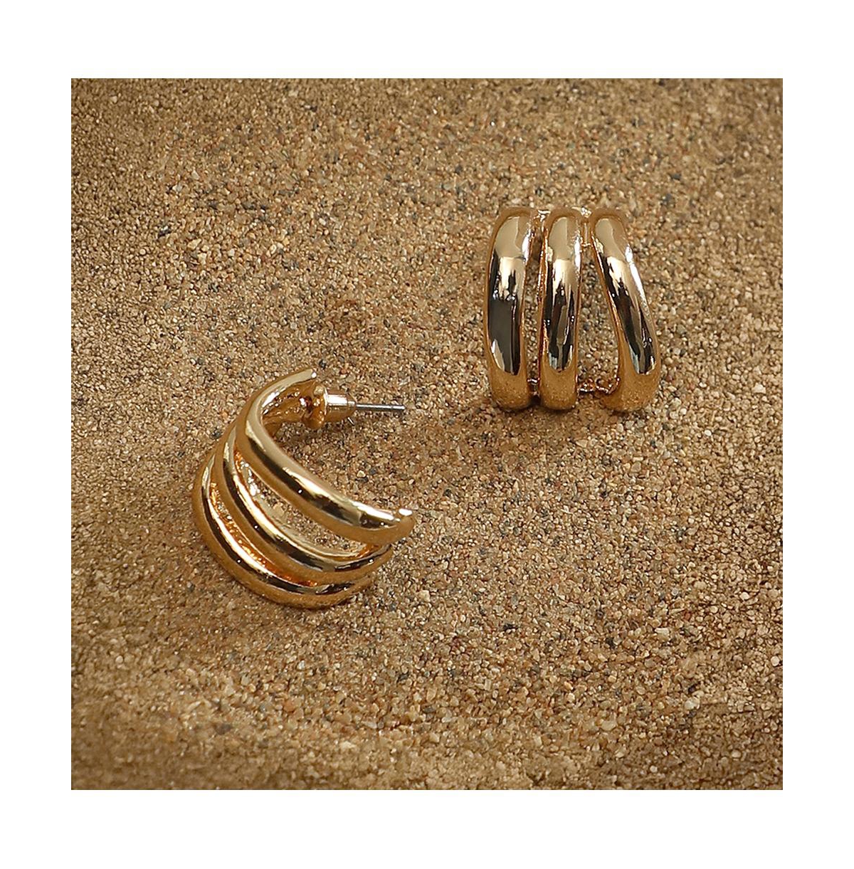 Women's The Triad-Line Hoop Earrings - California Gold