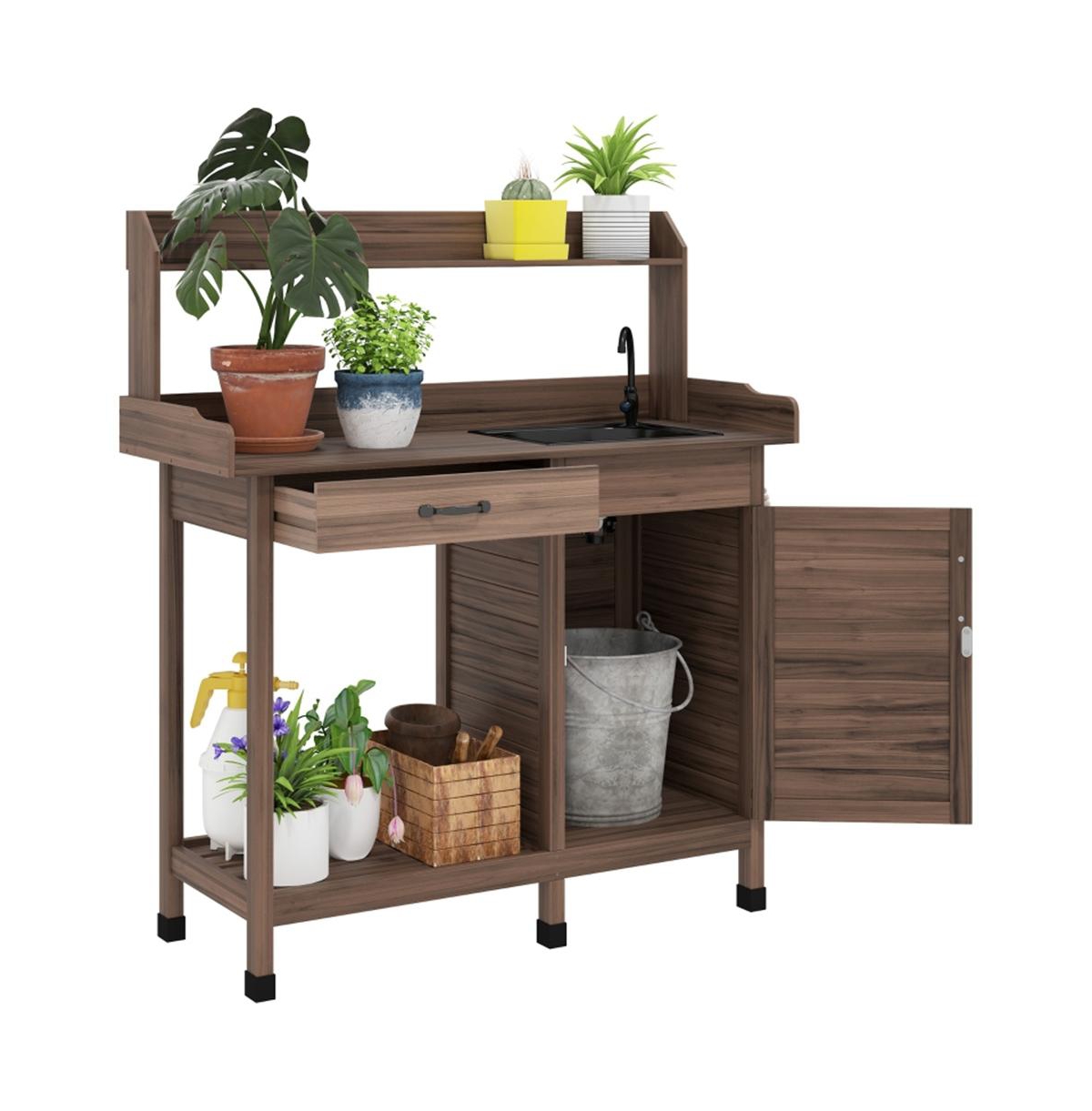 Outdoor Garden Workbench with Storage Shelves