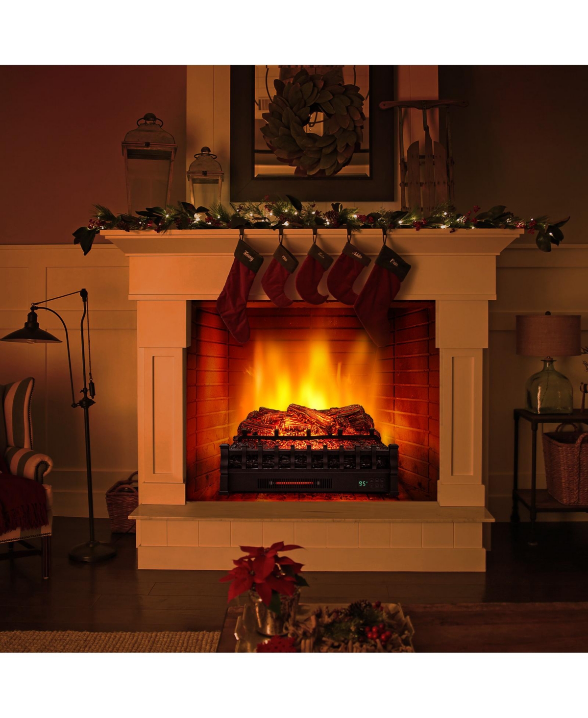 Sugift 26 Inches Infrared Quartz Electric Fireplace with Realistic Pinewood Ember Bed