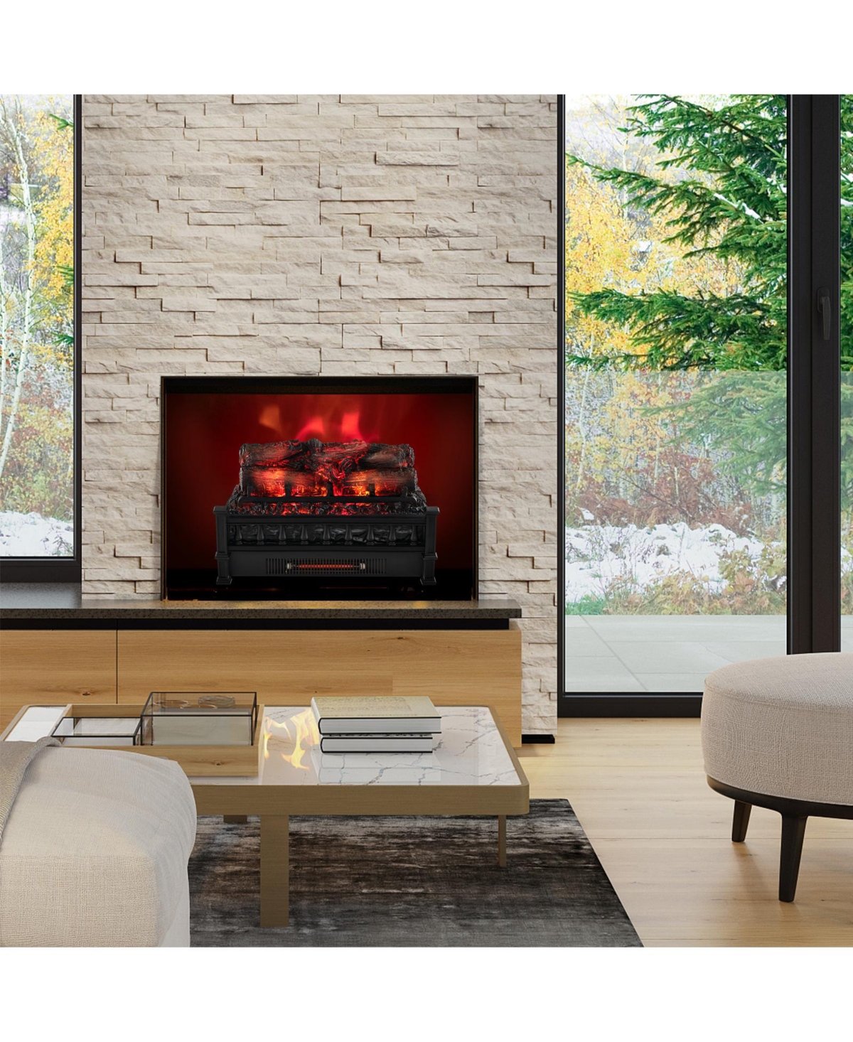 Sugift 20 Inch Electric Fireplace Heater with Realistic Pinewood Ember Bed