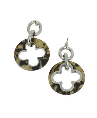 Women's The Clover-Tortoiseshell Drop Earrings - Chrome Silver