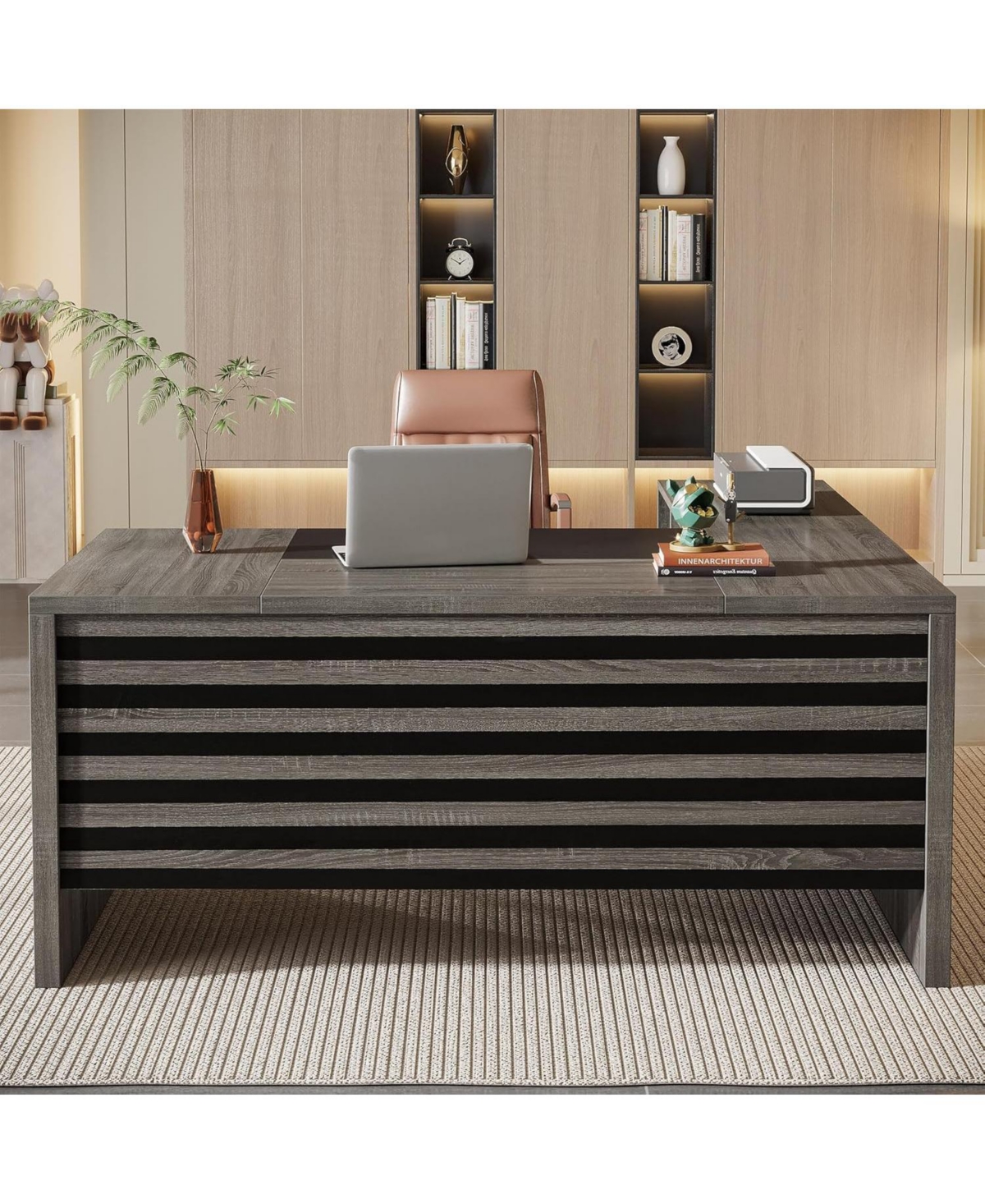 Tribesigns 62.2" Gaming Table,Executive Desk with Mobile File Cabinet, L-Shaped Office Desk with Storage Shelves