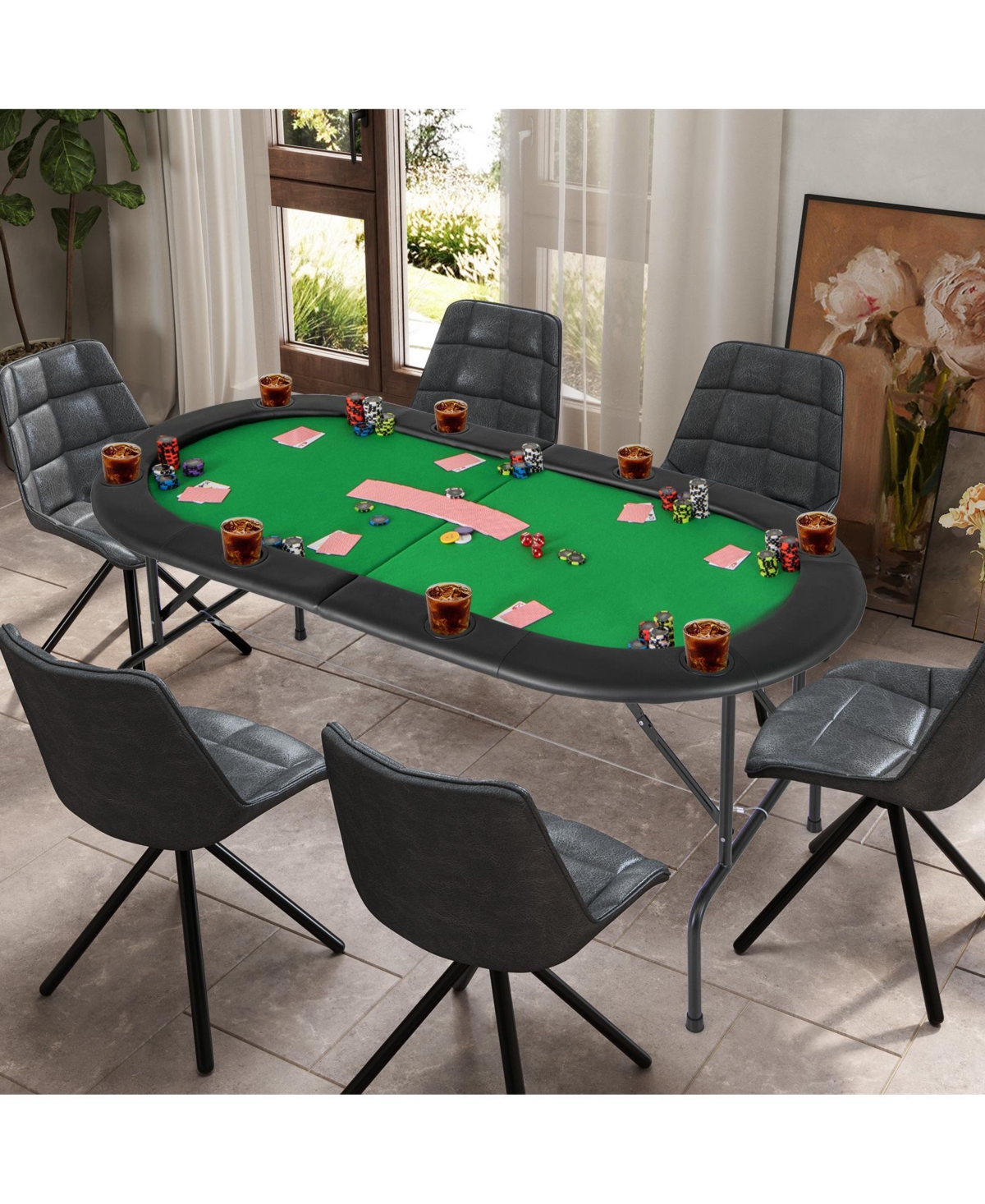 Sugift Foldable Poker Table with 8 Cup Holders and Padded Armrests