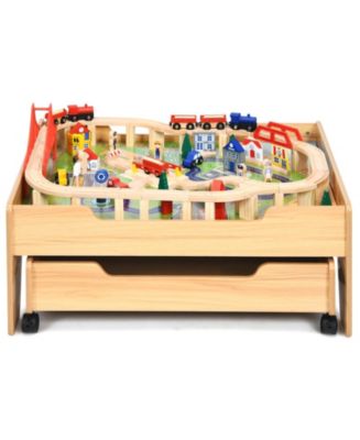 SUGIFT Children's Wooden Railway Set Table with 100 Pieces Storage ...
