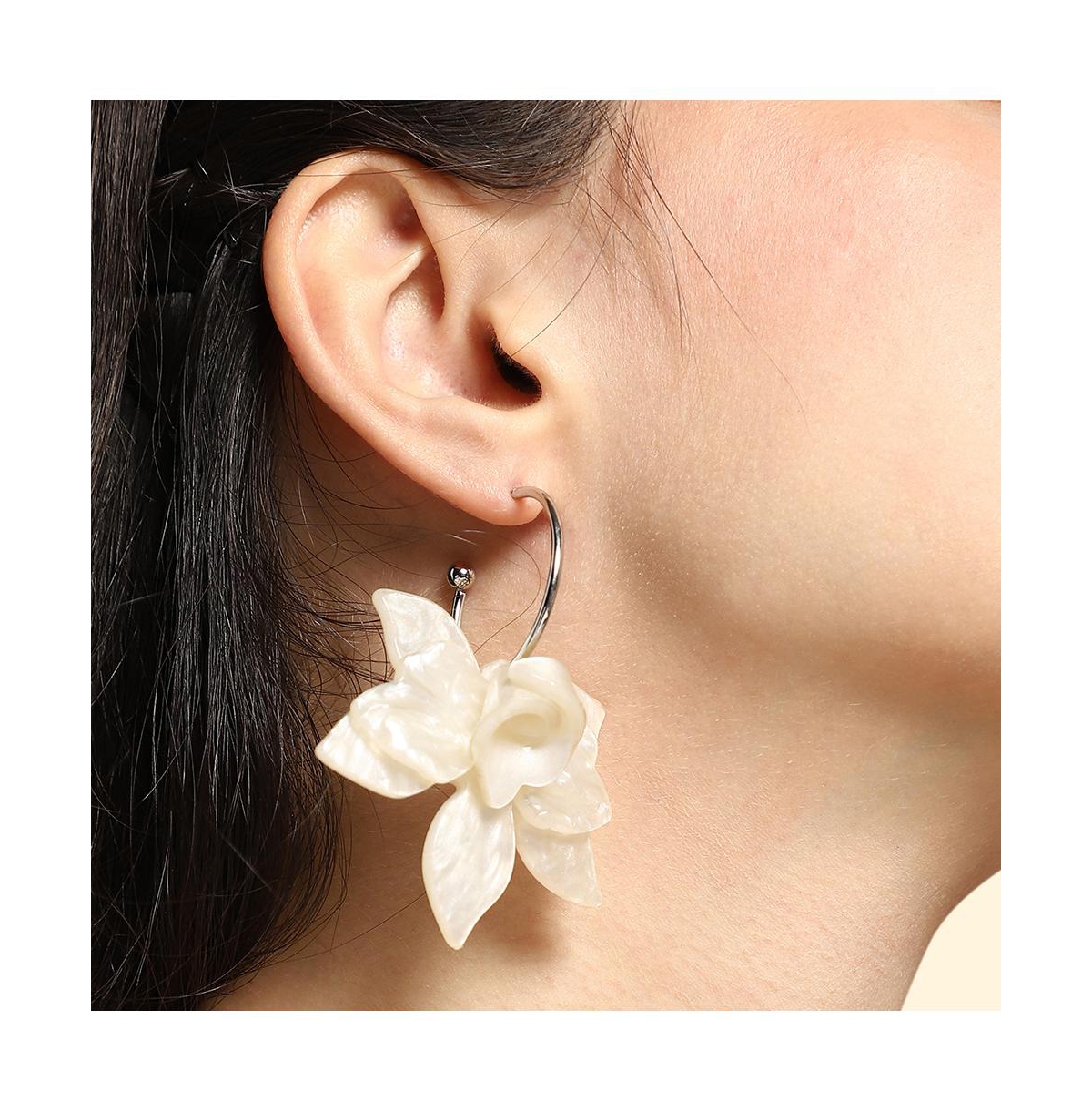 Women's The La-Flora Hoop Earrings - Ivory White & Metallic Silver