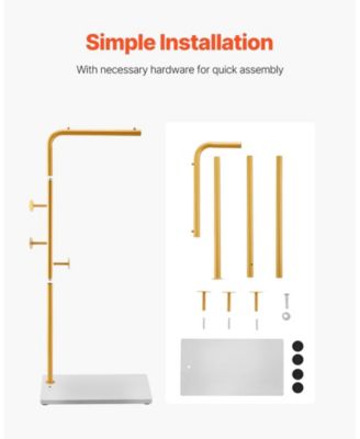 Freestanding Coat Rack with Quartz Stone Base and 3 Round Hooks