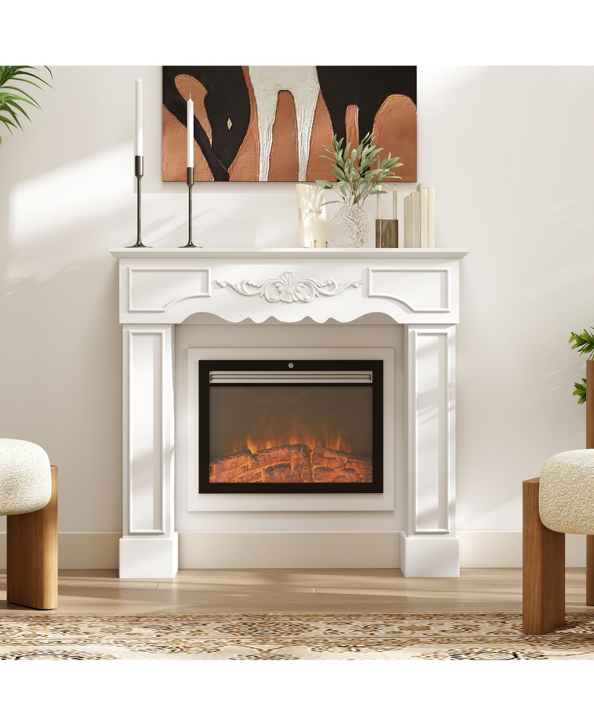 Homcom Baroque Fireplace Mantel, Fireplace Surround with Leg,