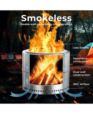 19" Smokeless Fire Pit, Stainless Steel, Portable with Ash Pan