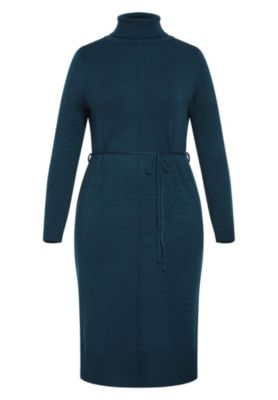 blue plus size sweater dress Plus Size Long Sleeve Sweater Dress main image 1