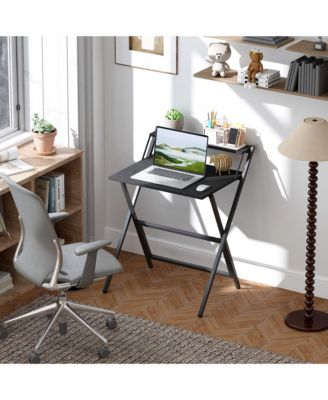 HOMCOM Small Folding Desk Foldable Computer Desk with Monitor Shelf