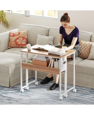 Small Folding Desk Foldable Computer Desk with Shelf Wheels