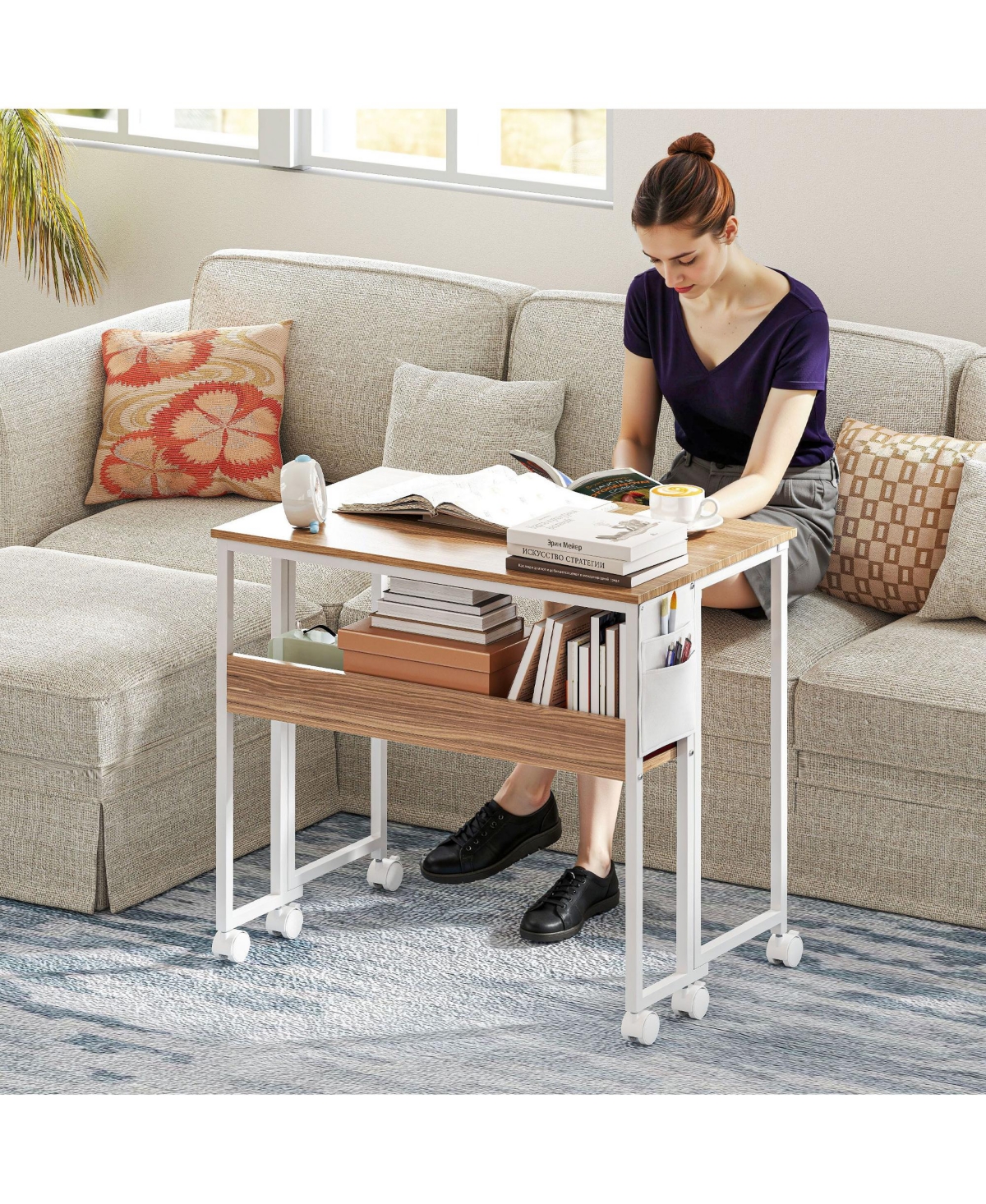 Homcom Small Folding Desk Foldable Computer with Shelf Wheels