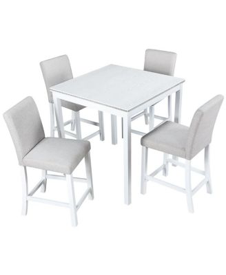 5-Piece Counter Height Dining Set with 4 Upholstered Chairs, 34.5" Square Table with Crystal Trim for Small Dining Room-Maison Boucle