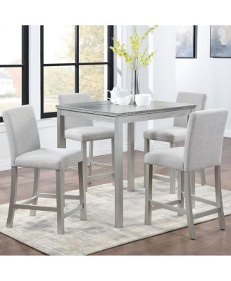 5-Piece Counter Height Dining Set with 4 Upholstered Chairs, 34.5" Square Table with Crystal Trim for Small Dining Room-Maison Boucle