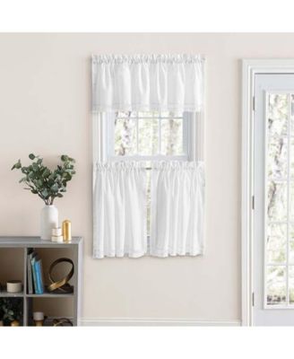 Brush Fringe Sewn on Bottom Edge 1.5" Rod Pocket Only Tailored Valance 80"x15" White