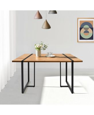 Modern 5-Piece Dining Set for 4, Rectangular Table with Sturdy Metal Frame and Upholstered Chairs for Small Dining Room
