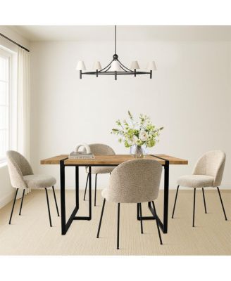 Modern 5-Piece Dining Set for 4, Rectangular Table with Sturdy Metal Frame and Upholstered Chairs for Small Dining Room