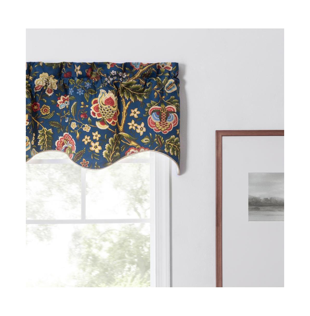 Ellis Curtain Regency Scallop Shaped 3" Rod Pocket Valances for Windows 50" x 15" Navy