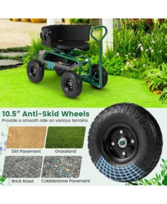 Cushioned Rolling Garden Cart Scooter with Storage Basket and Tool Pouch