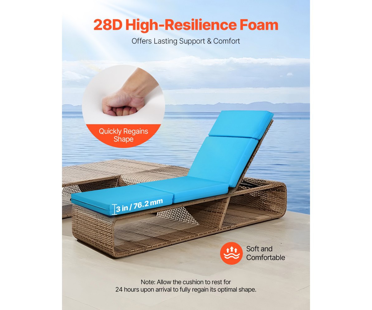 Slickblue Waterproof Chaise Lounge Chair Cushions Set of 2 for Patio.