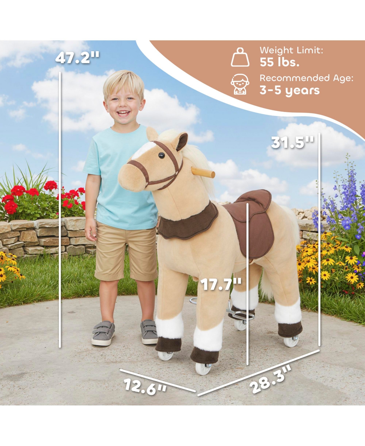 Qaba Ride on Horse for Kids 3-5 Years, 31.5 Inch Plush Riding Pony,