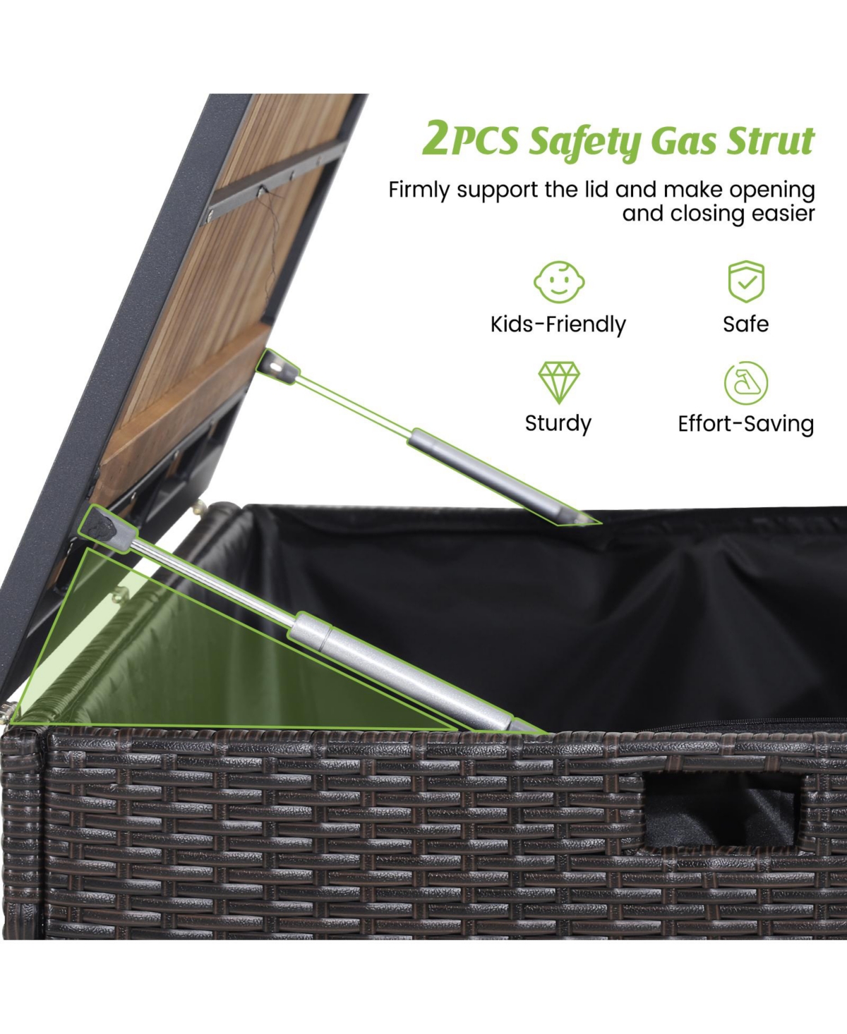 Sugift 134 Gallon Rattan Storage Box With Zippered Liner And Solid Acacia Wood Top.