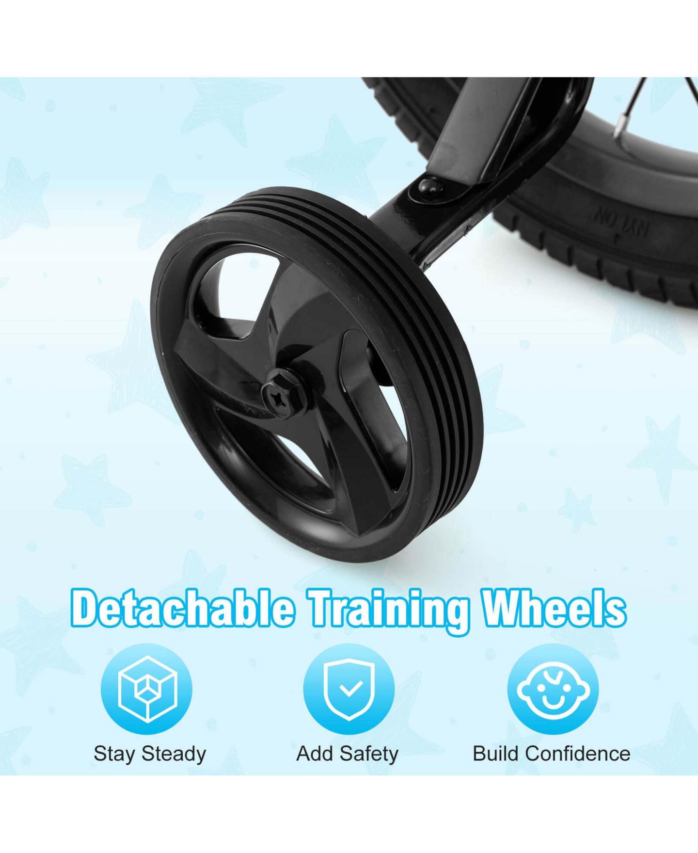 Детская игрушка Costway 12" Kids' Bike with Training Wheels, Adjustable Handlebar & Seat, 145 lbs. Capacity, Ages 3-4, цвет: Чёрный — фото 2