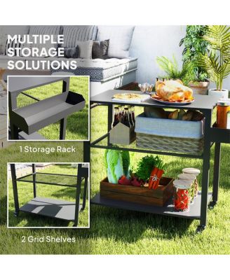 Patio Grill Cart with Storage Rack and Prep Space for BBQ