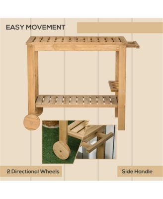 Fir Wood Side Shelves and Storage Rolling Grill Cart