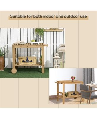 Fir Wood Side Shelves and Storage Rolling Grill Cart