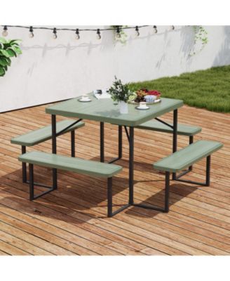 Patio Square Picnic Table Set with Benches for 4 to 8 People
