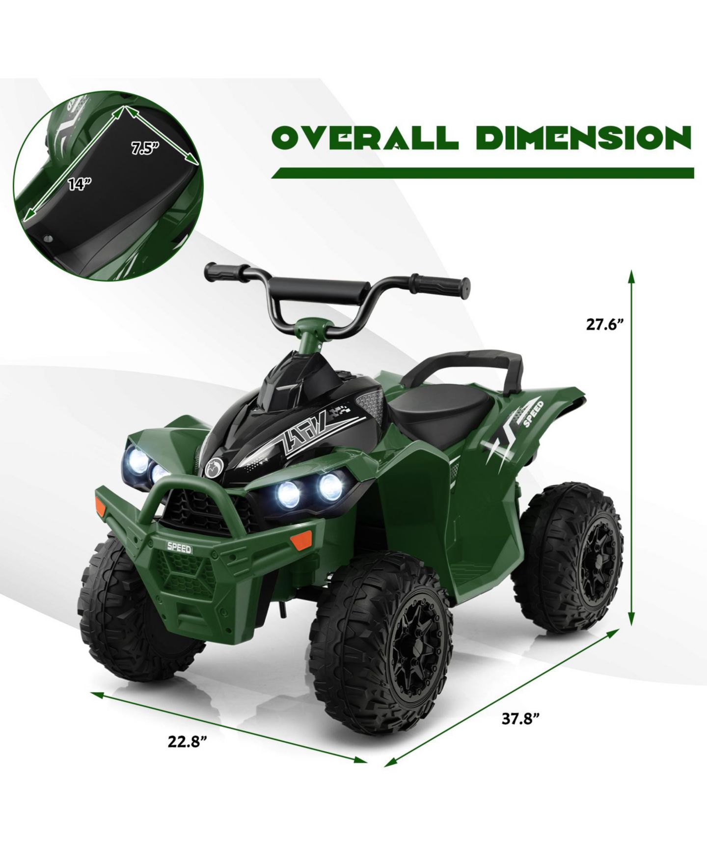 Детская игрушка GIVIMO 12V Kids Ride-On ATV with High/Low Speed, Ages 3+, цвет: Зелёный — фото 4
