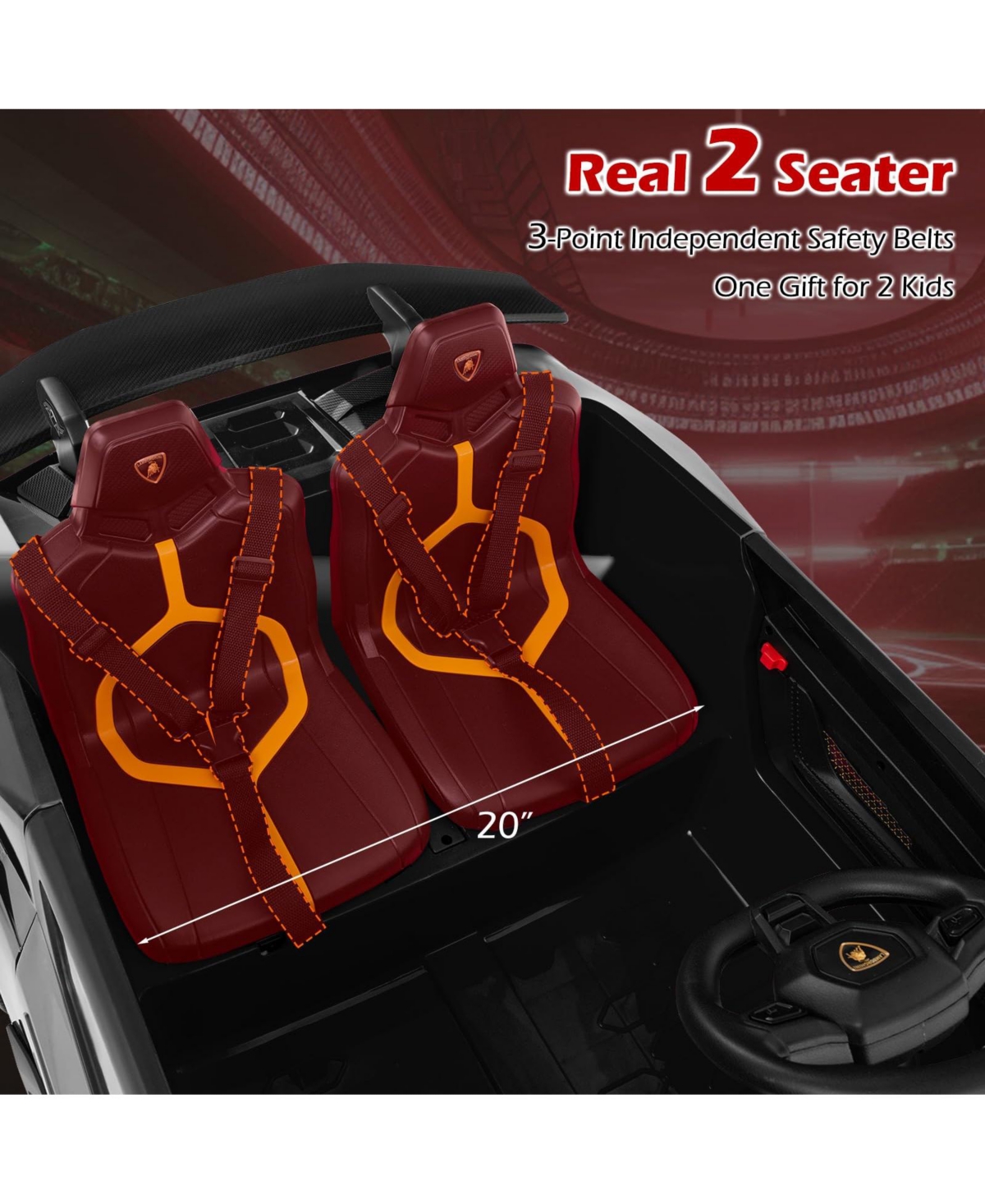 Mecale 24V Ride on Car for Kids 4WD 2-Seater Licensed Lamborghini Electric Vehicles with Music