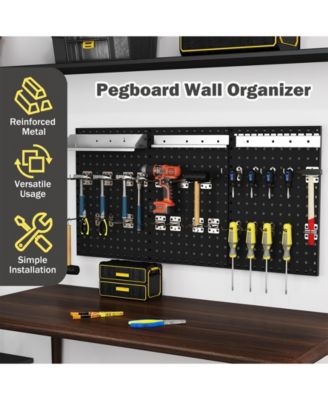 Wall-Mounted Pegboard Kit with 3 Pegboards for Garage Workshop-Black